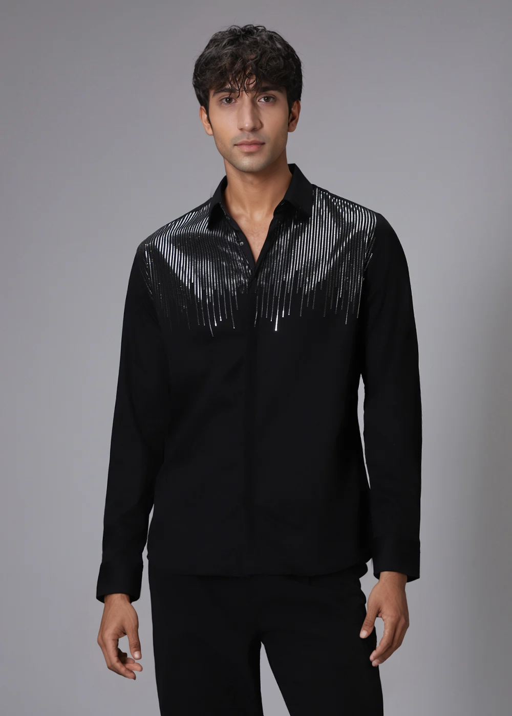 Stone Stripes Patter Work Black Shirt