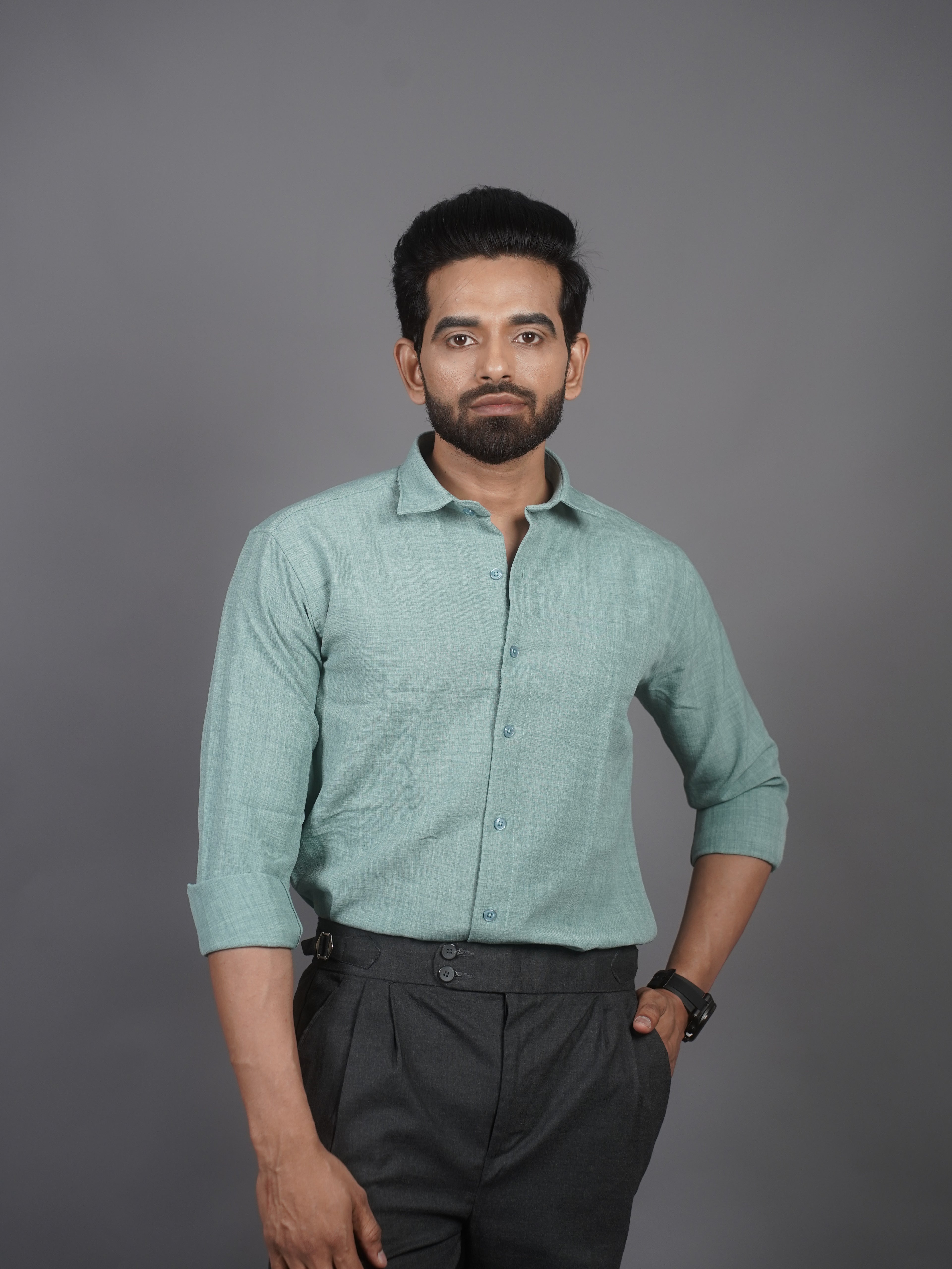 Linen Blended Shirt - Pastel Green