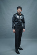 Designer Eagle Stone Work Black Shirt