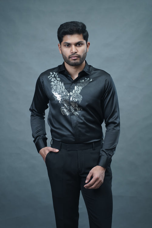 Designer Eagle Stone Work Black Shirt