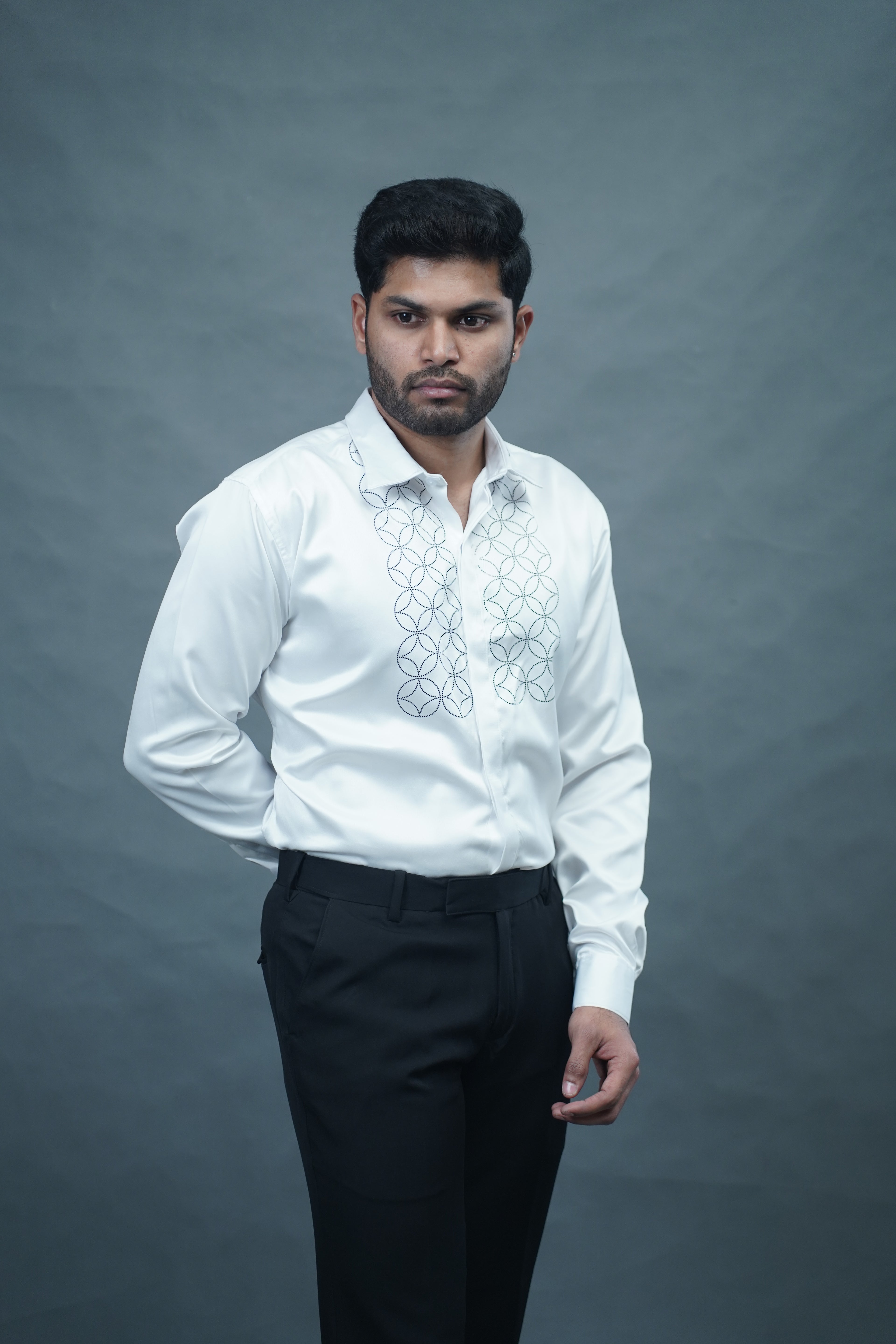 Geometric Patter Stone Work White Shirt