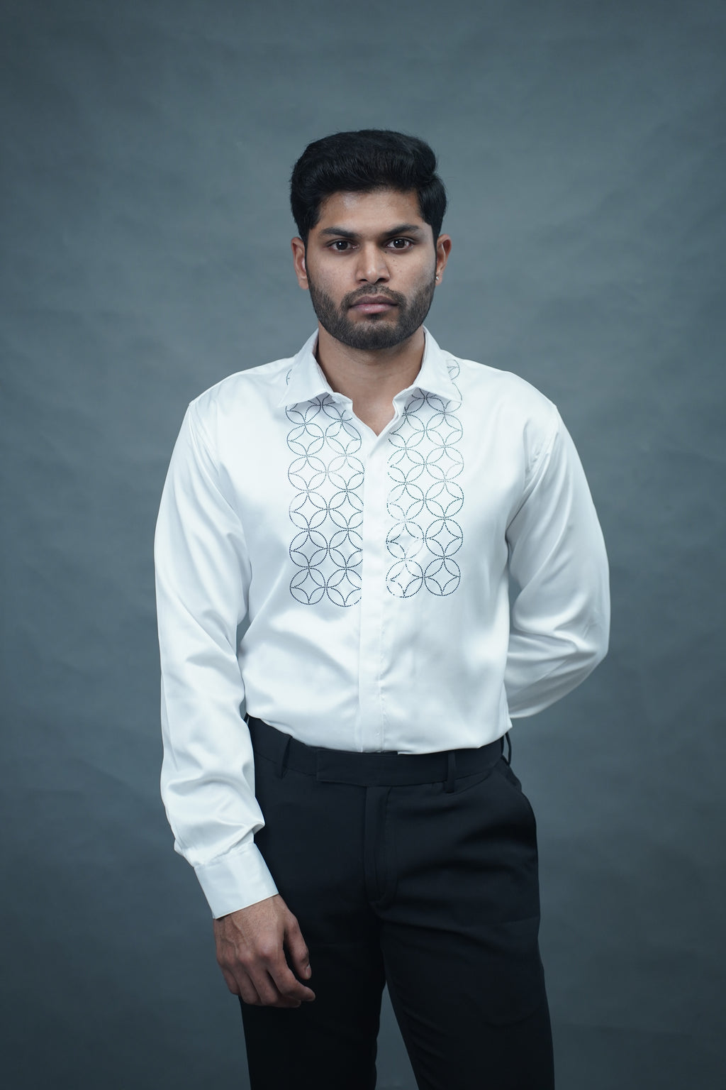 Geometric Patter Stone Work White Shirt