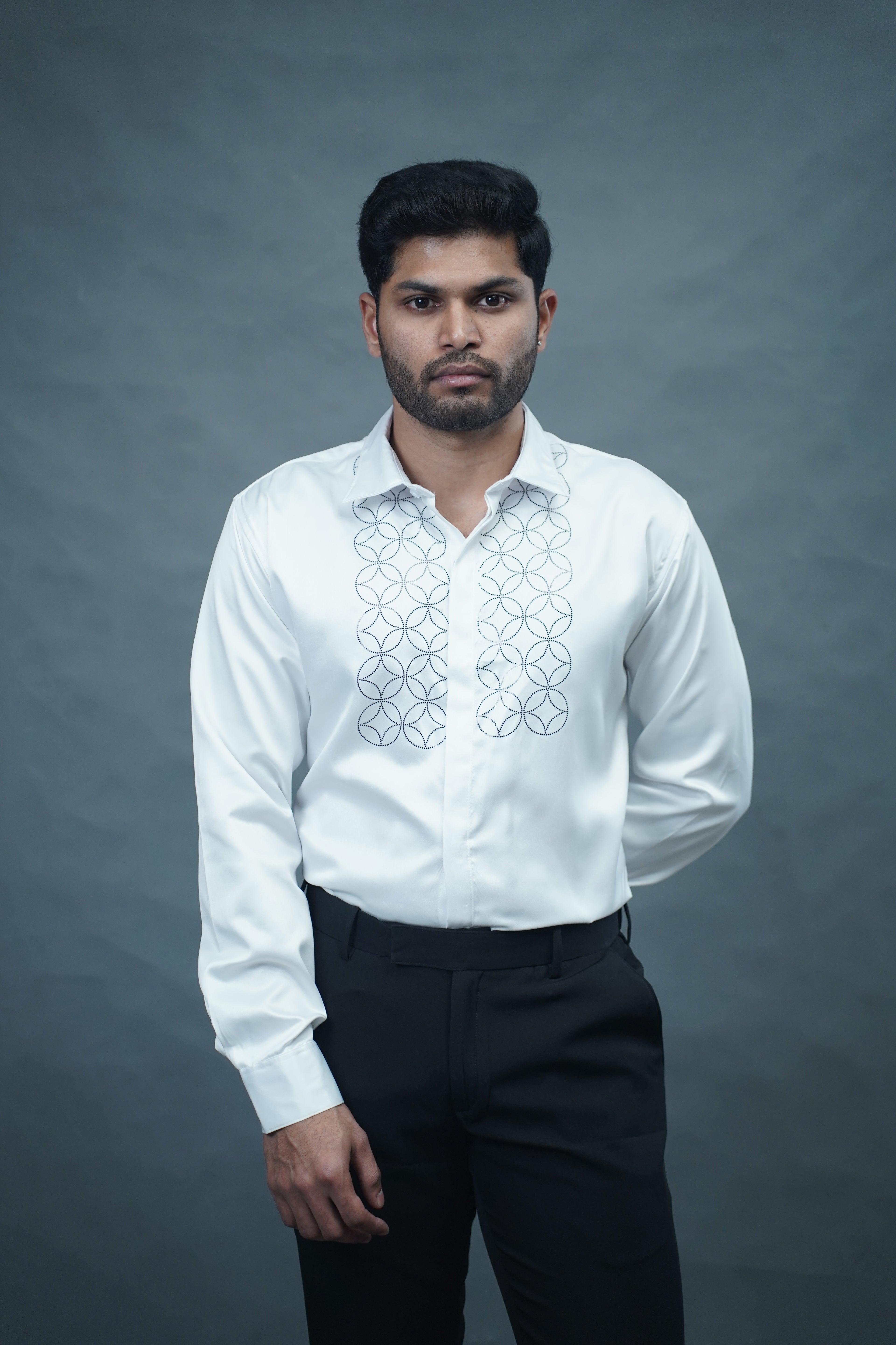 Geometric Patter Stone Work White Shirt