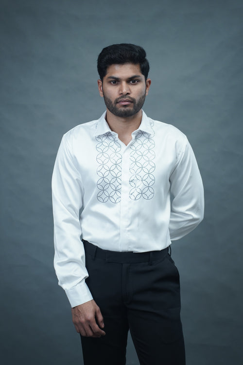 Geometric Patter Stone Work White Shirt