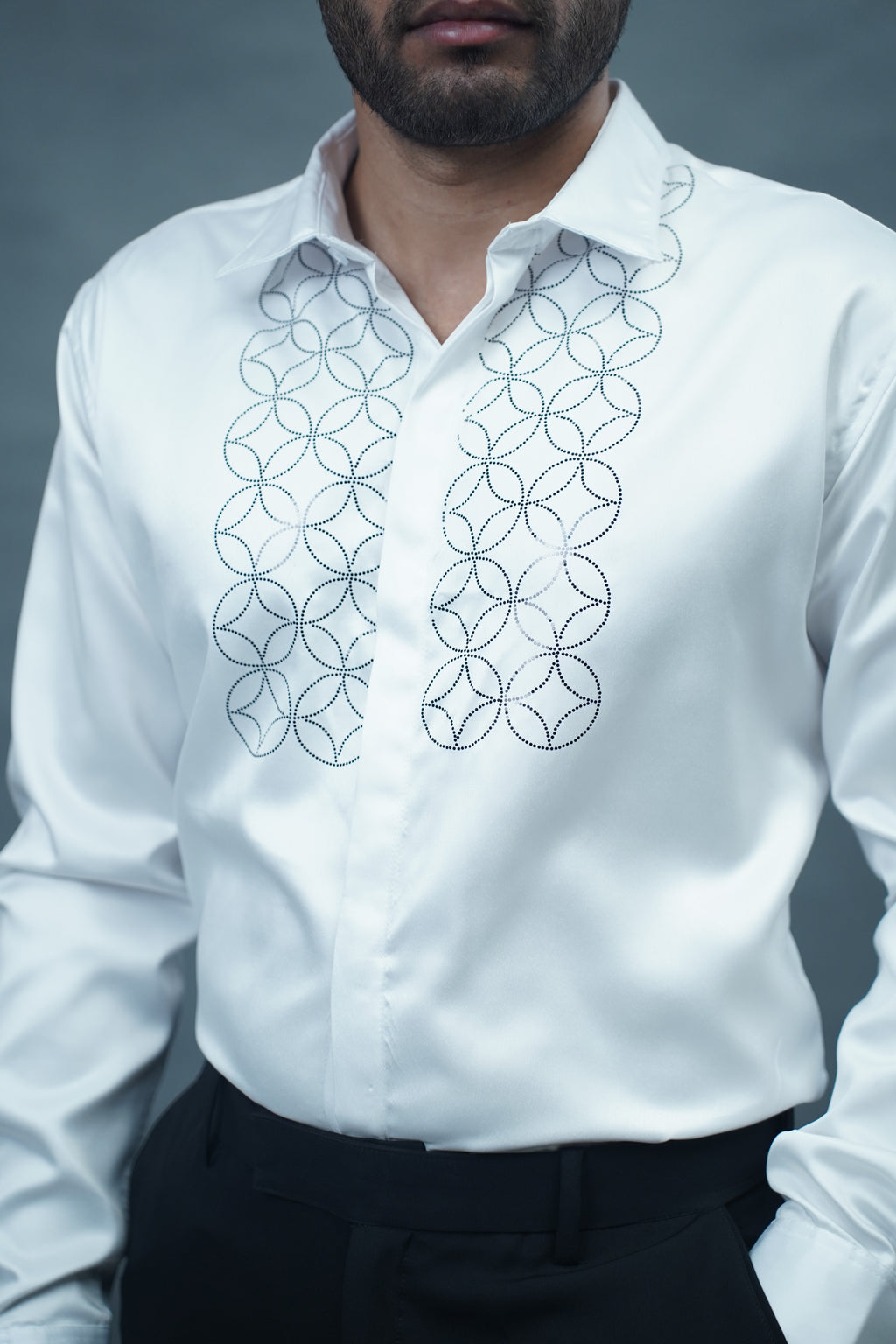 Geometric Patter Stone Work White Shirt