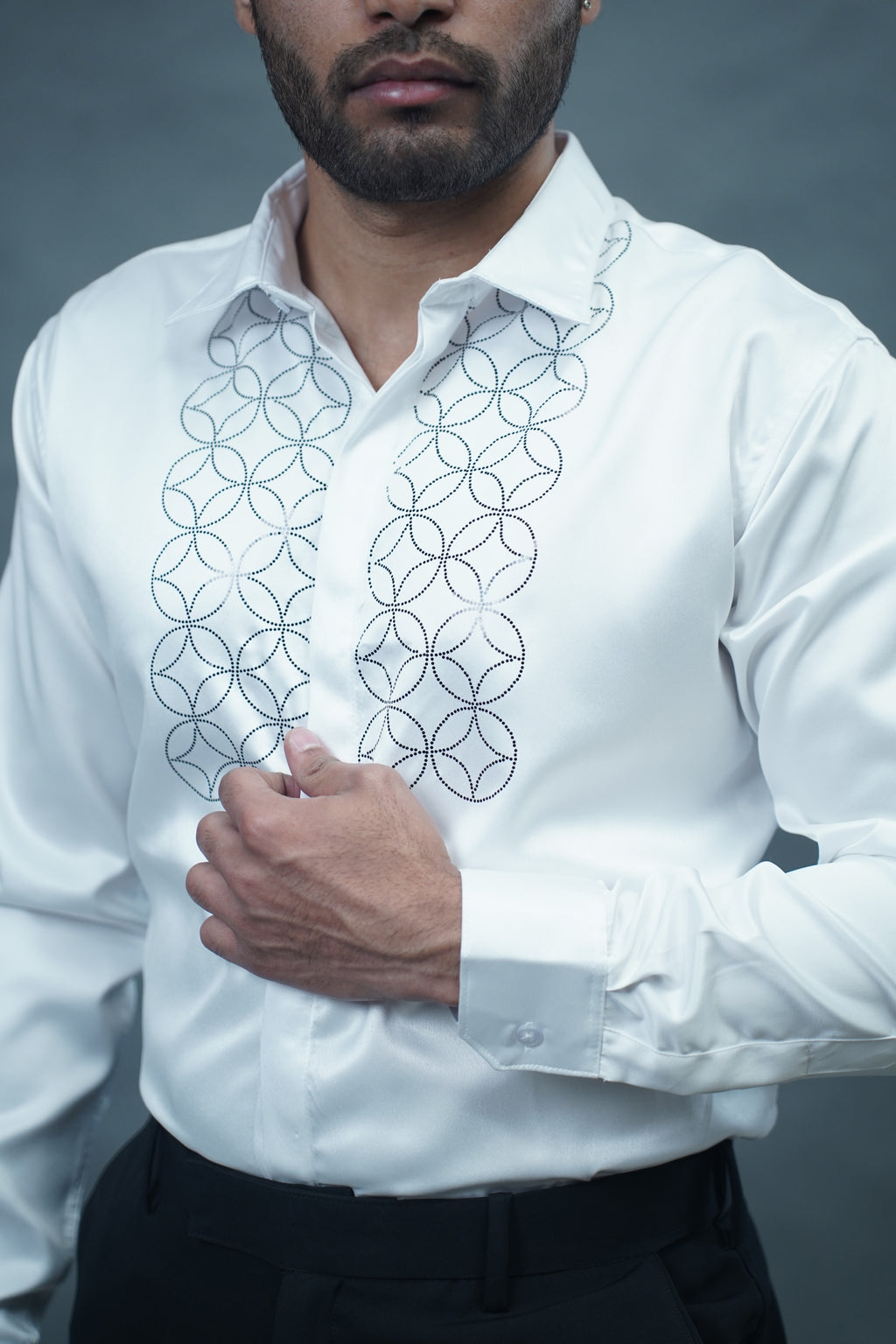 Geometric Patter Stone Work White Shirt