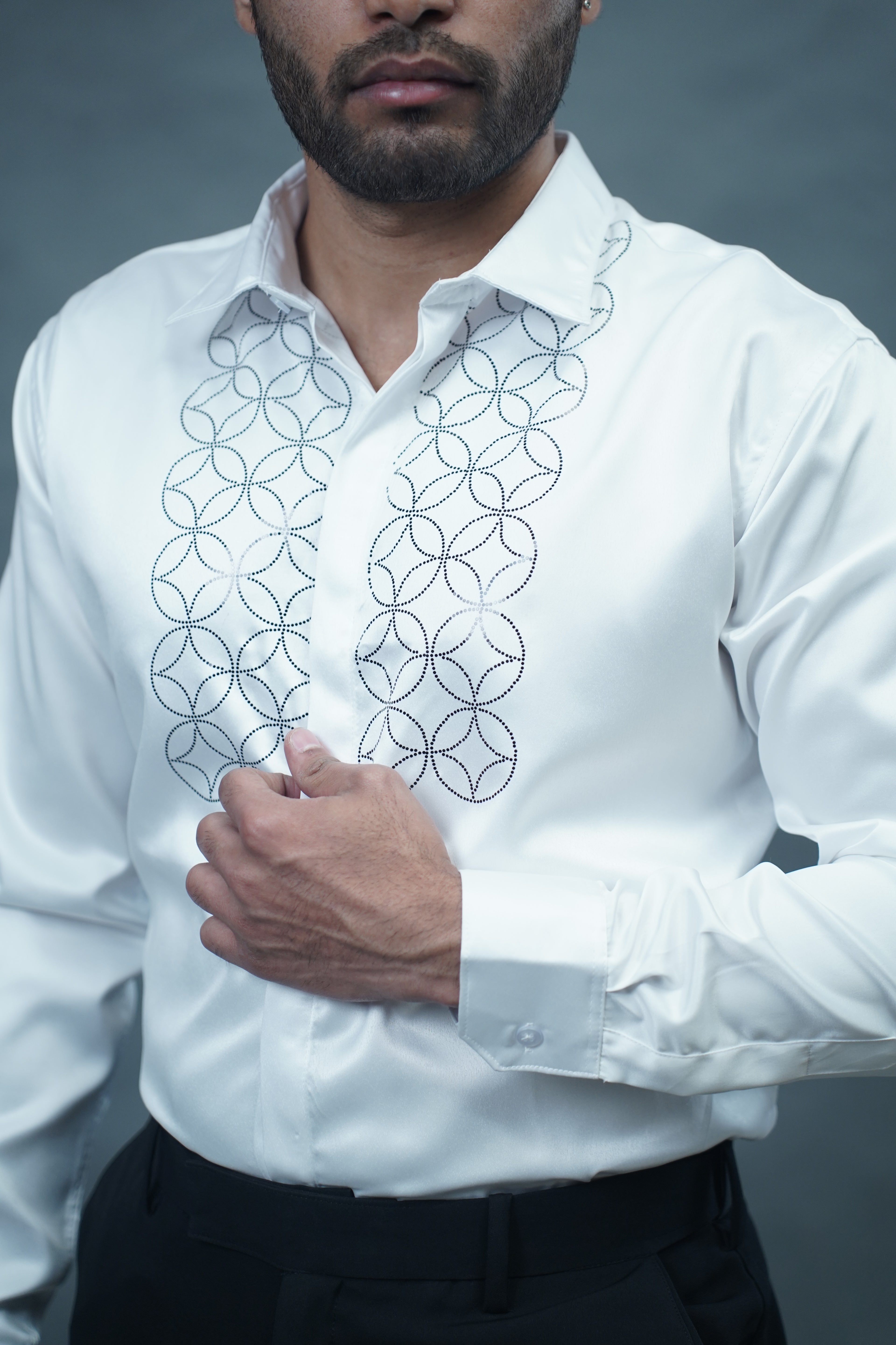 Geometric Patter Stone Work White Shirt