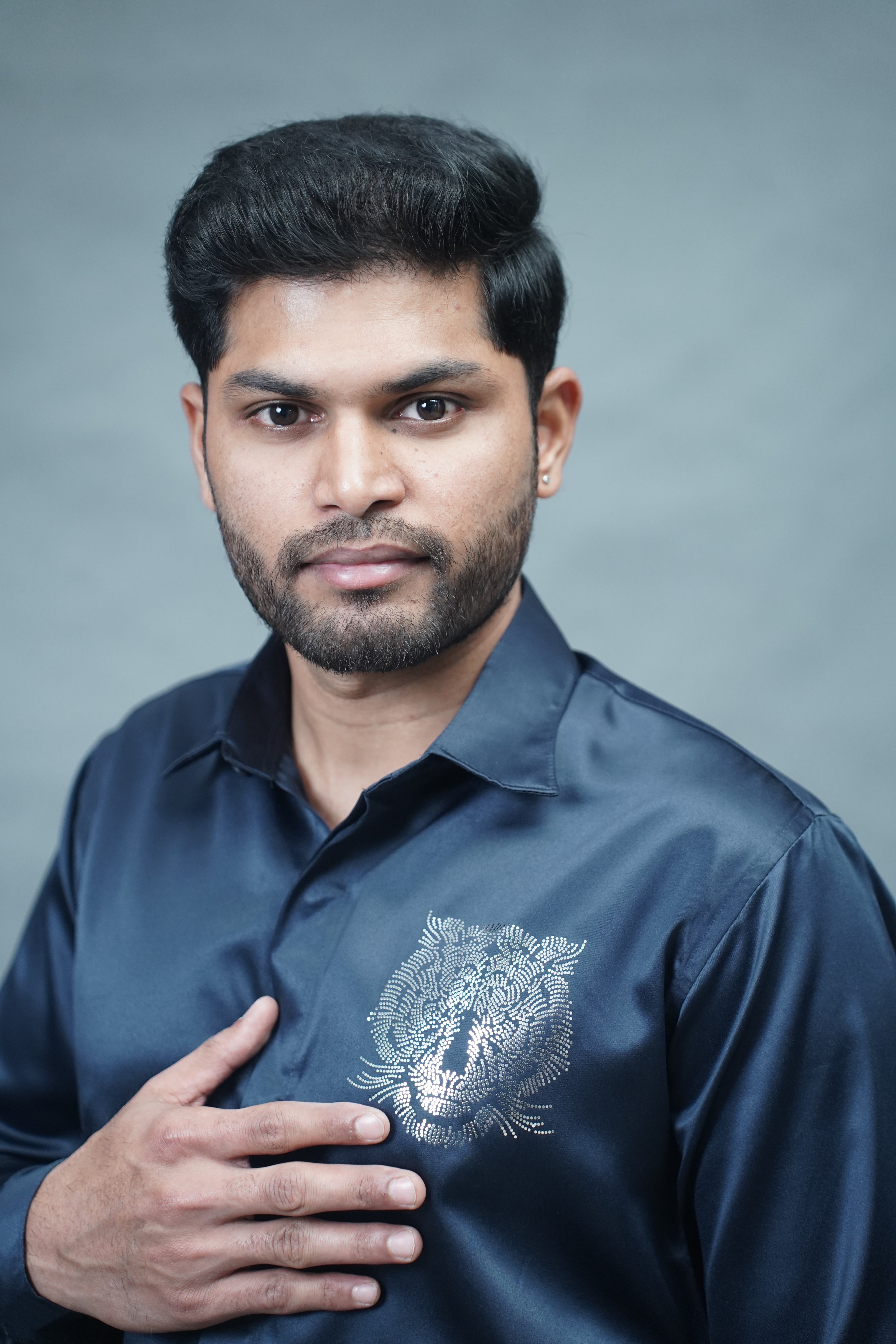 Designer Tiger Stone Work Navy Blue Shirt