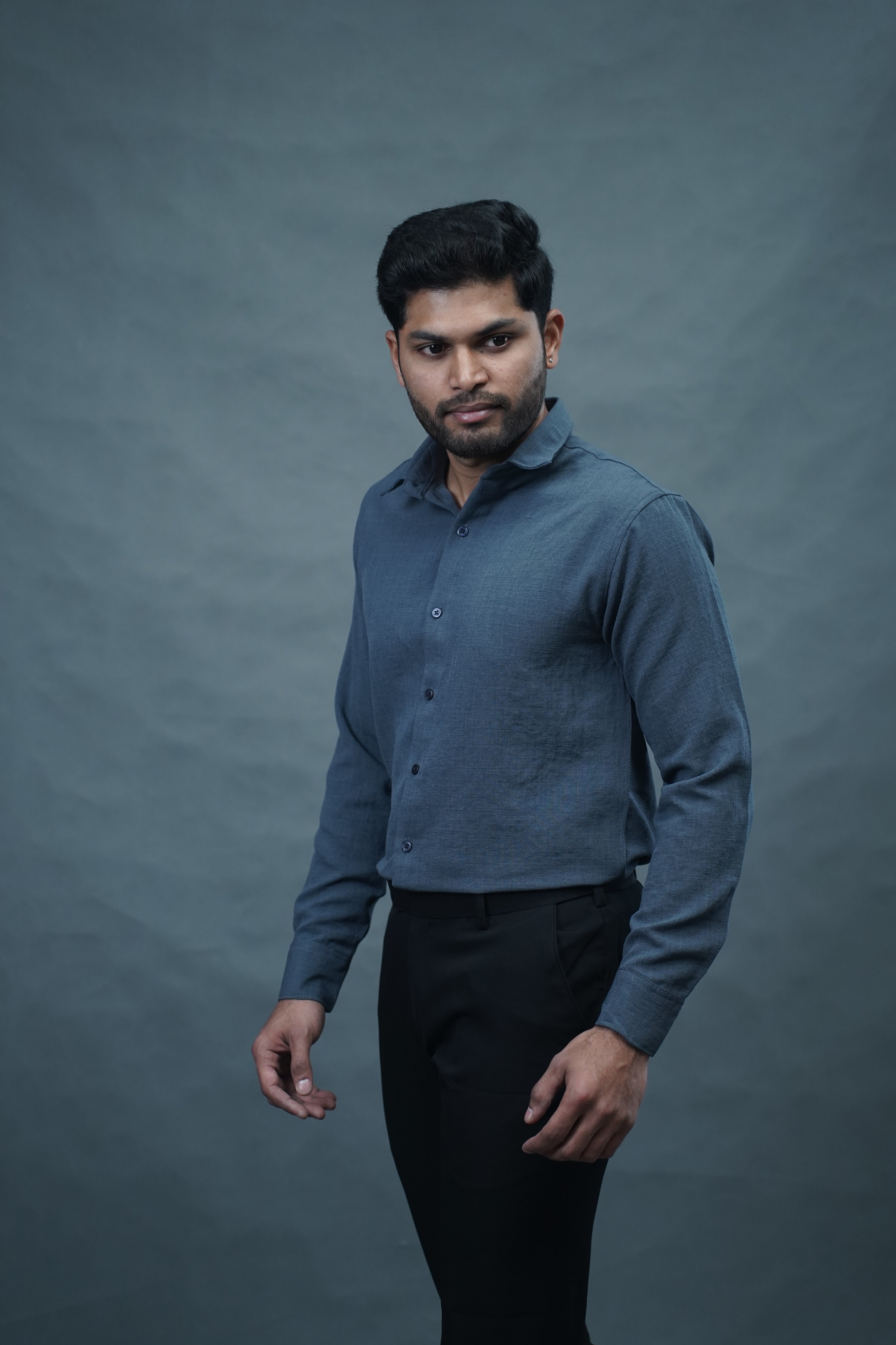 Linen Blended Shirt - Grey