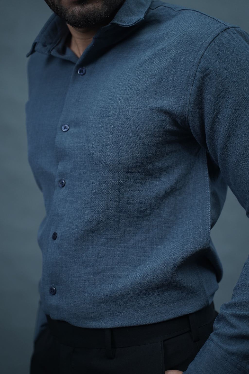 Linen Blended Shirt - Grey