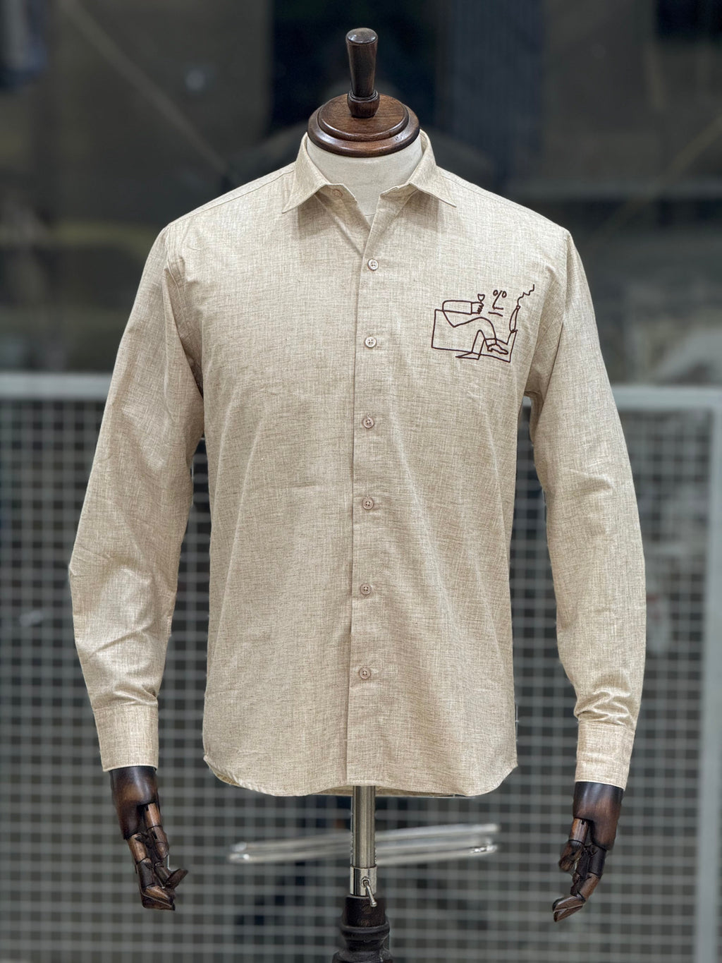 Restro bar Embroidery Cream Shirt