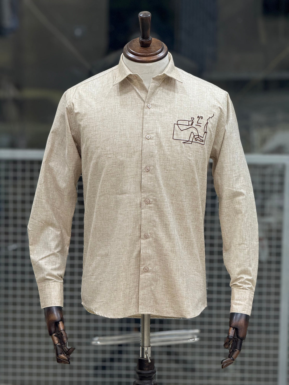 Restro bar Embroidery Cream Shirt