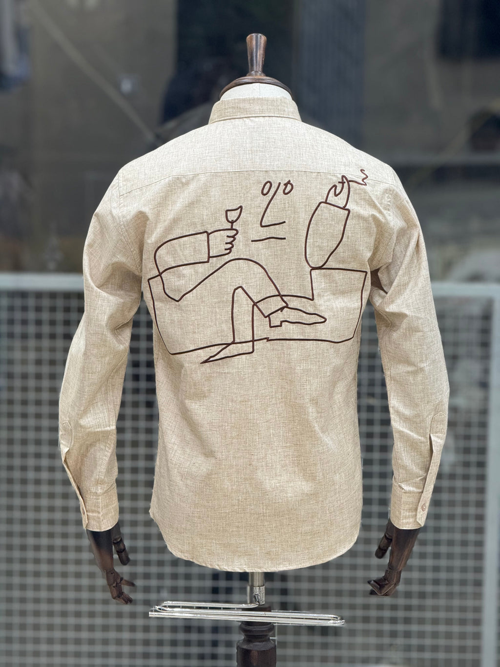 Restro bar Embroidery Cream Shirt