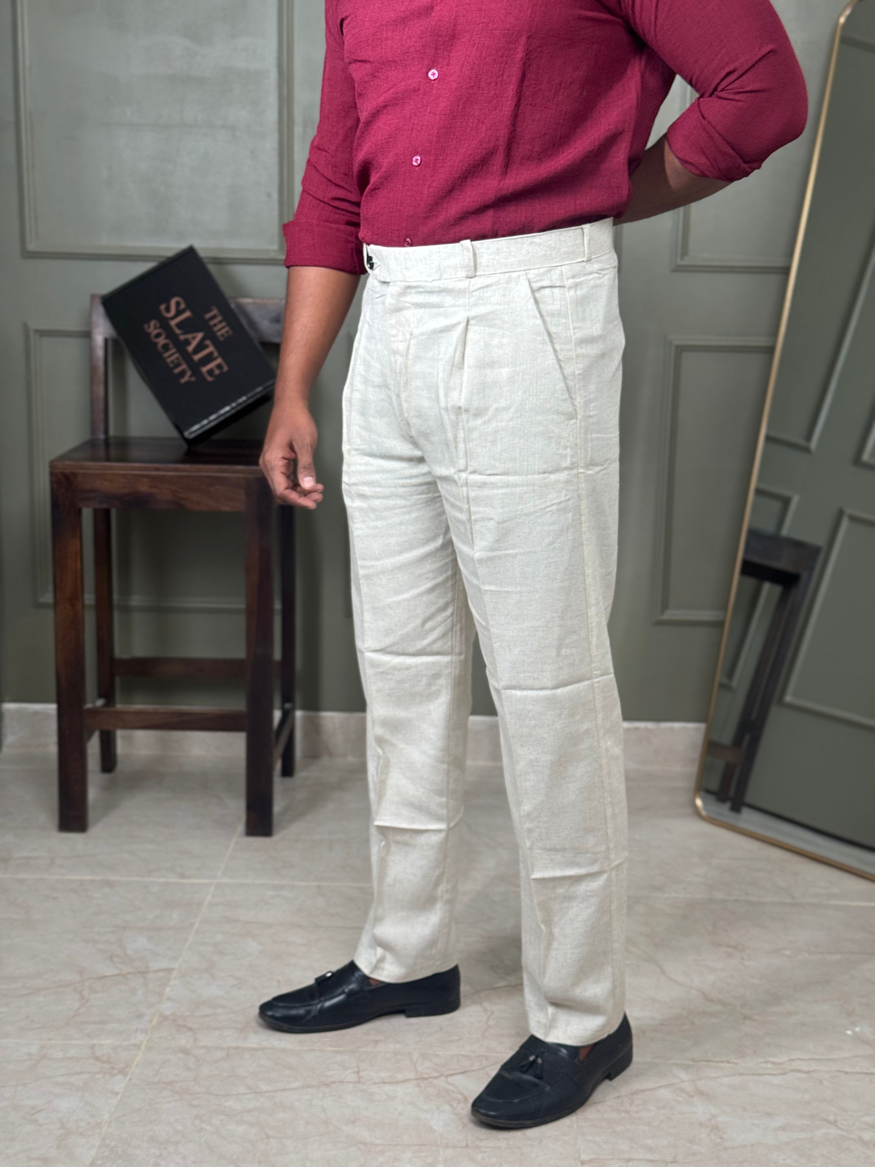 Beige Linen Trouser