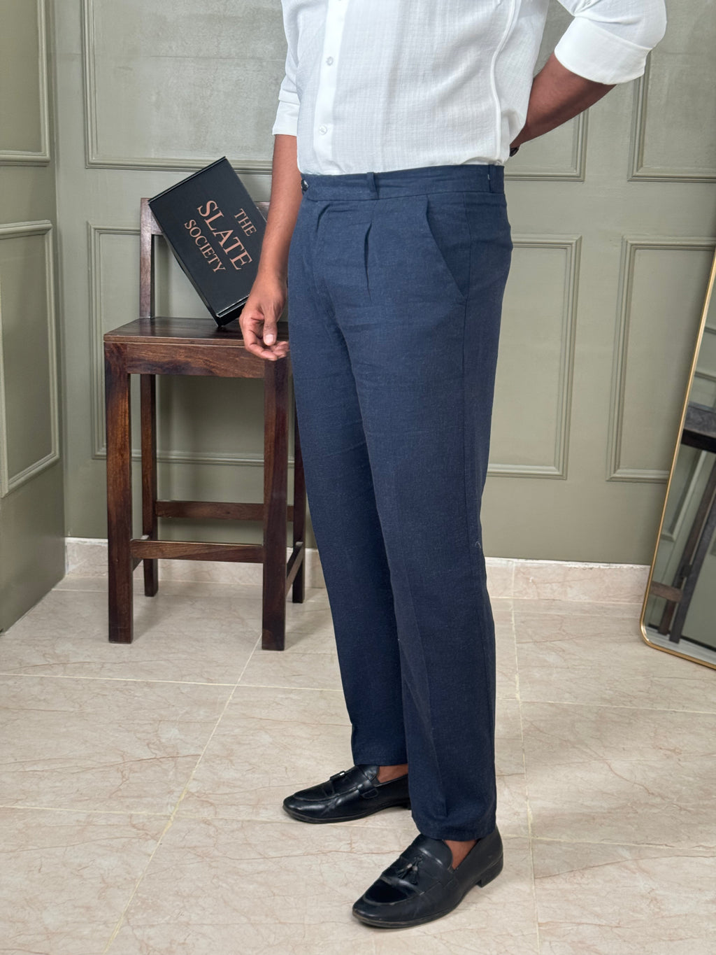Navy Blue Linen Trouser