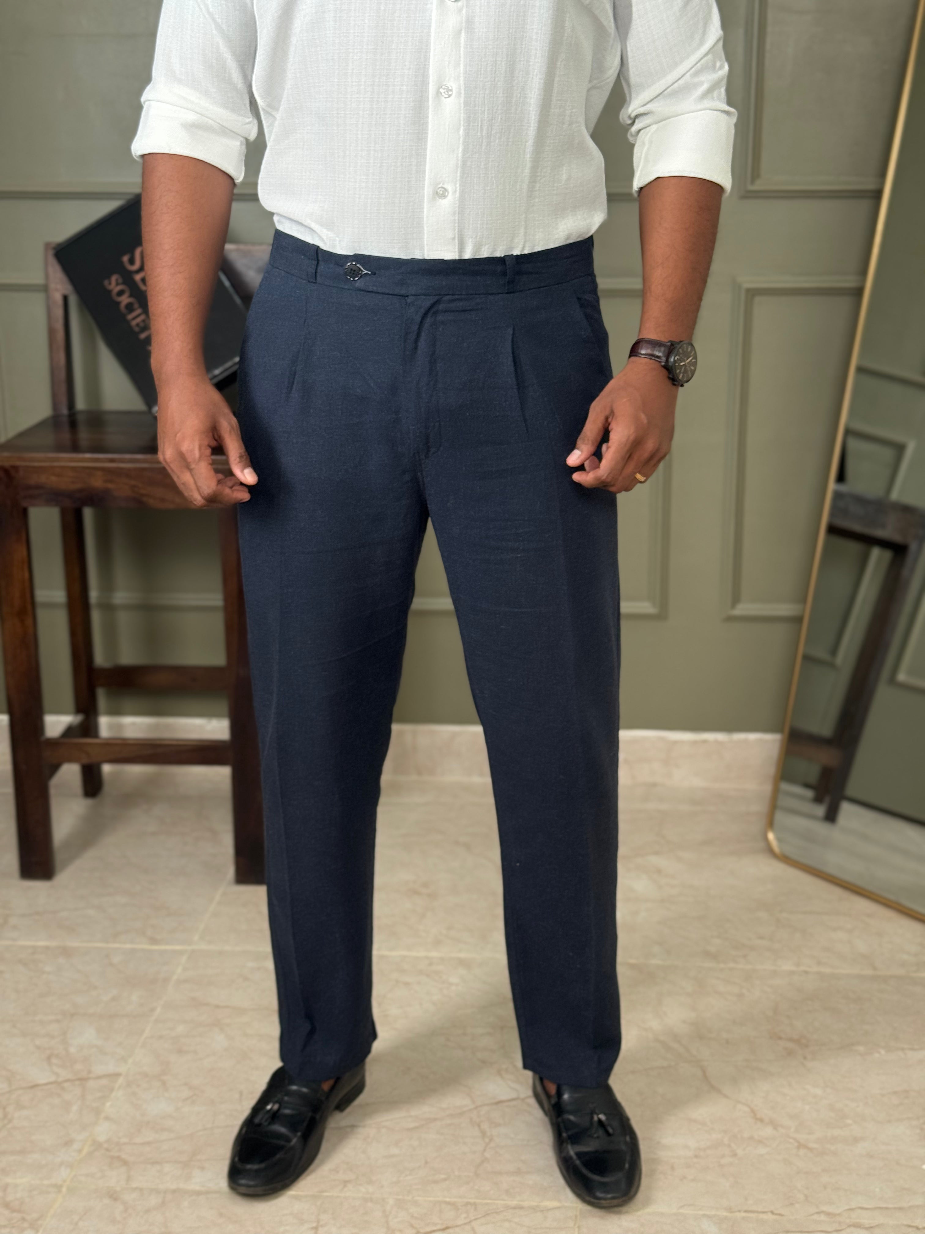 Navy Blue Linen Trouser