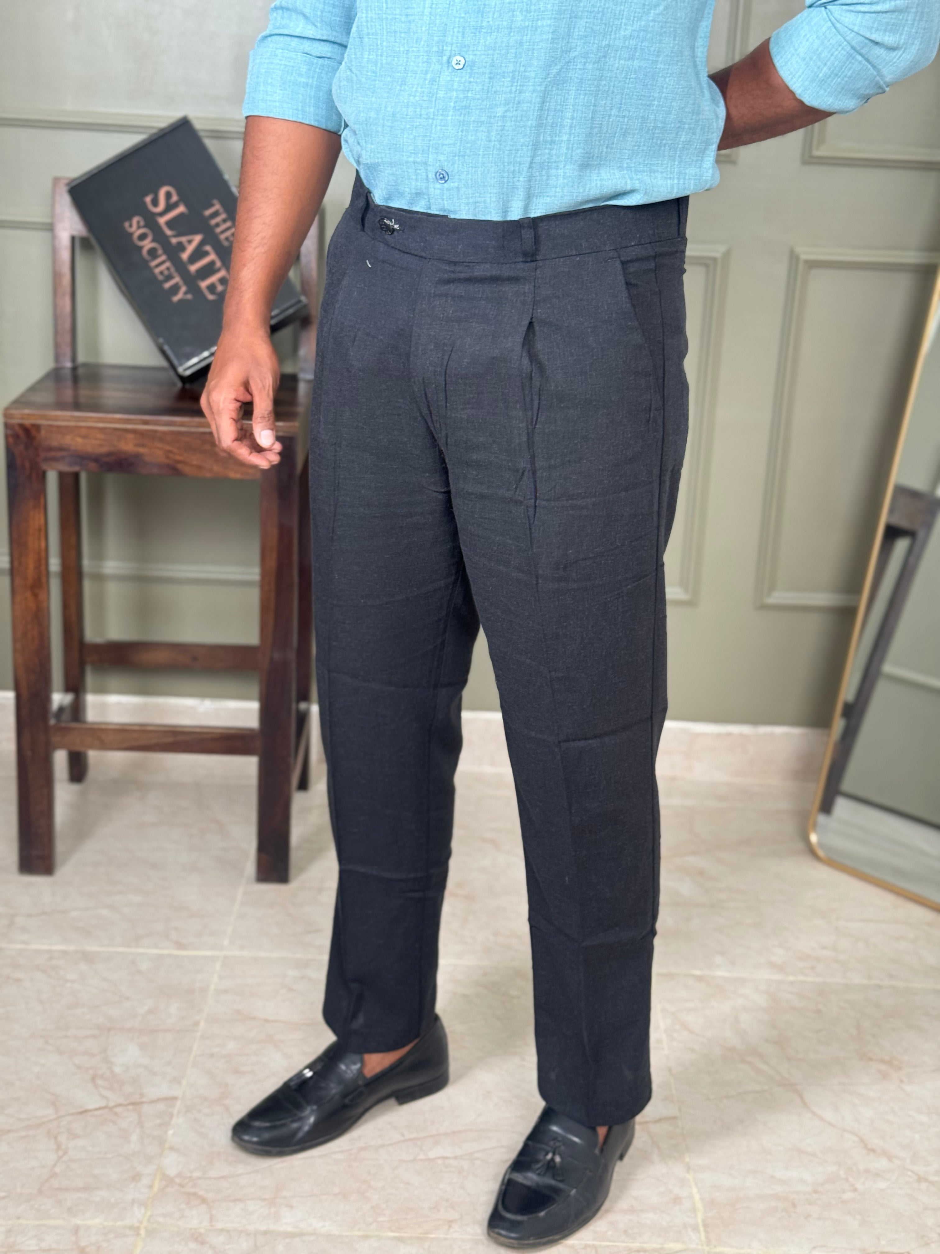 Charcoal Black Linen Trouser