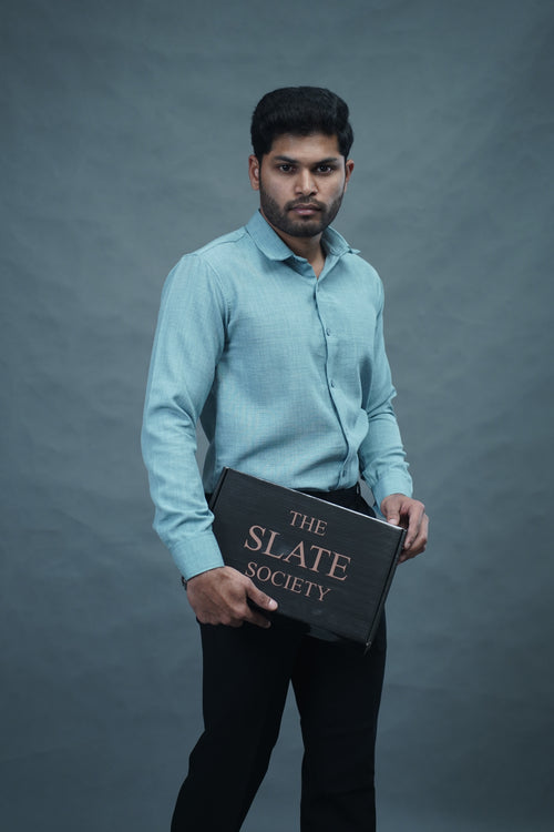Aqua Green Linen Blended Shirt